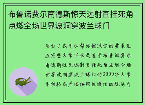 布鲁诺费尔南德斯惊天远射直挂死角点燃全场世界波洞穿波兰球门 布鲁诺费尔南德斯惊天远射直挂死角点燃全场世界波洞穿波兰球门